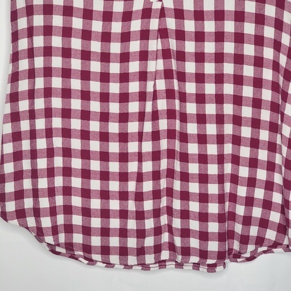 Liz Claiborne Womens  Top Size L Red White Plaid V Neck Country Cuffed Sleeve - Picture 5 of 9